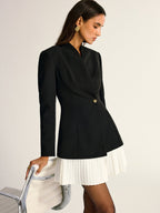 Contrast Pleated Tailored Blazer Dress with Hem Detail
