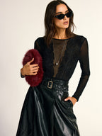 Long Sleeve Sheer Bodysuit with Lace and Mesh