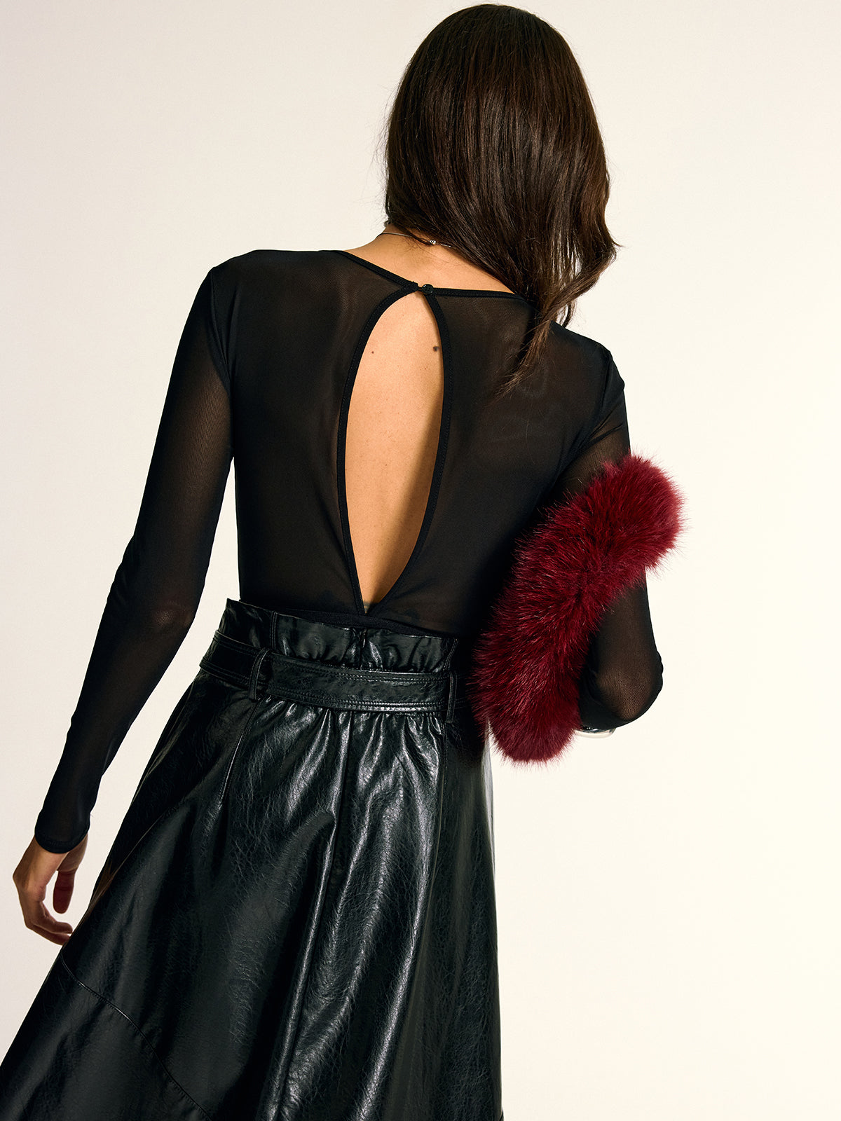 Long Sleeve Sheer Bodysuit with Lace and Mesh