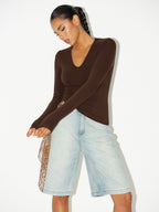 V-Neck Long-Sleeve Top without Bra Requirement