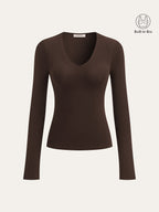 V-Neck Long-Sleeve Top without Bra Requirement