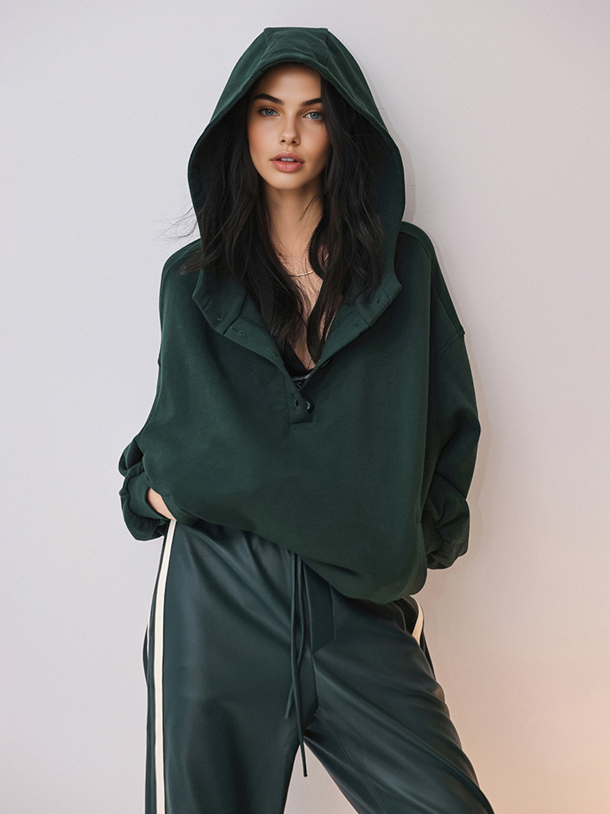 Cozy Large Hoodie with Buttons and Attached Hood