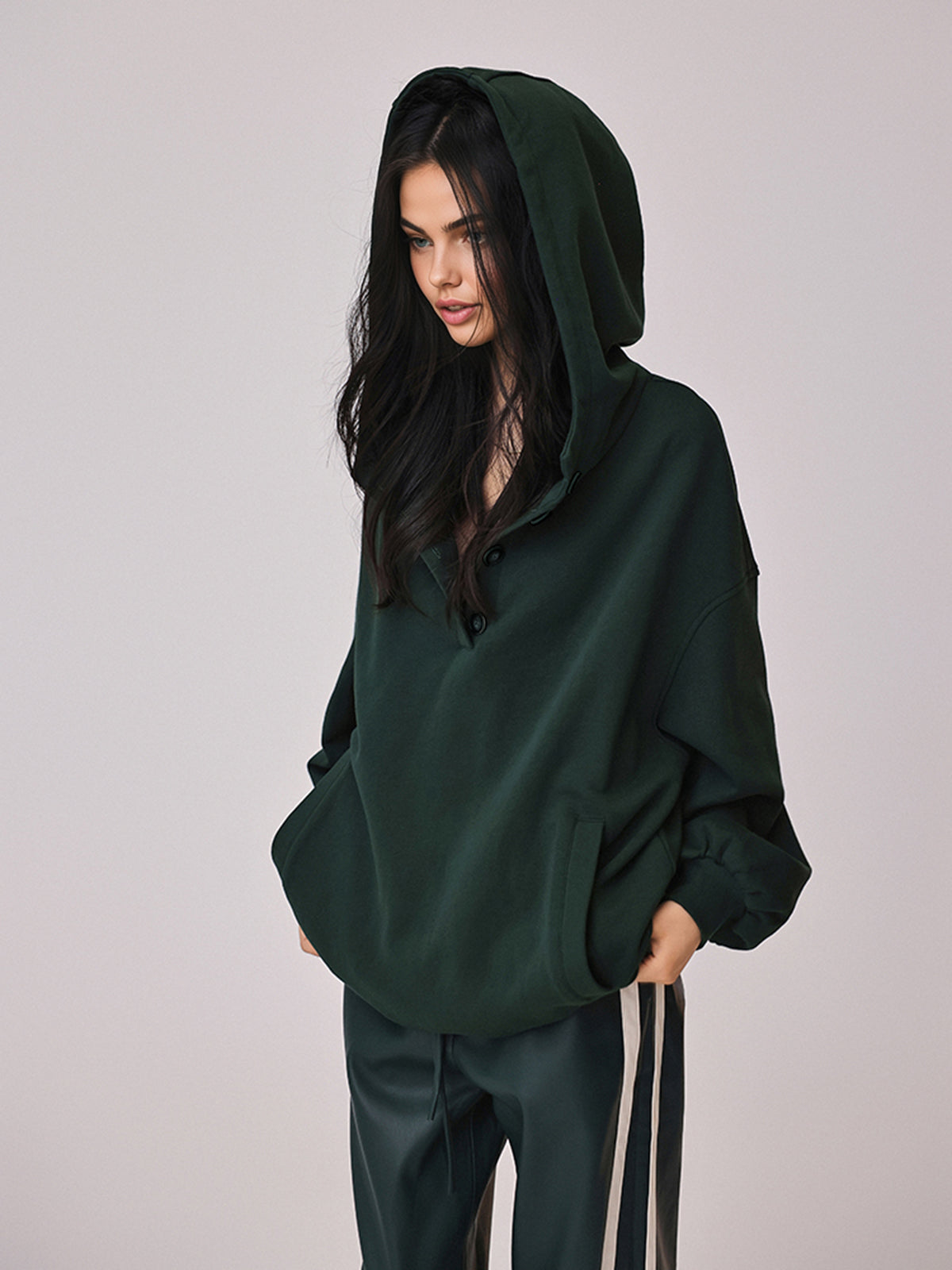 Cozy Large Hoodie with Buttons and Attached Hood