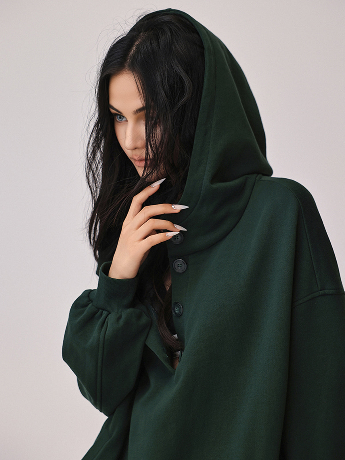 Cozy Large Hoodie with Buttons and Attached Hood