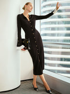 Contrast Cuff Shirt Dress with Metal Buttons