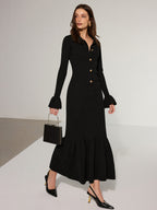 Collared Knit Maxi Dress with Mermaid Hem Style