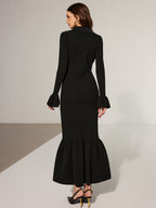 Collared Knit Maxi Dress with Mermaid Hem