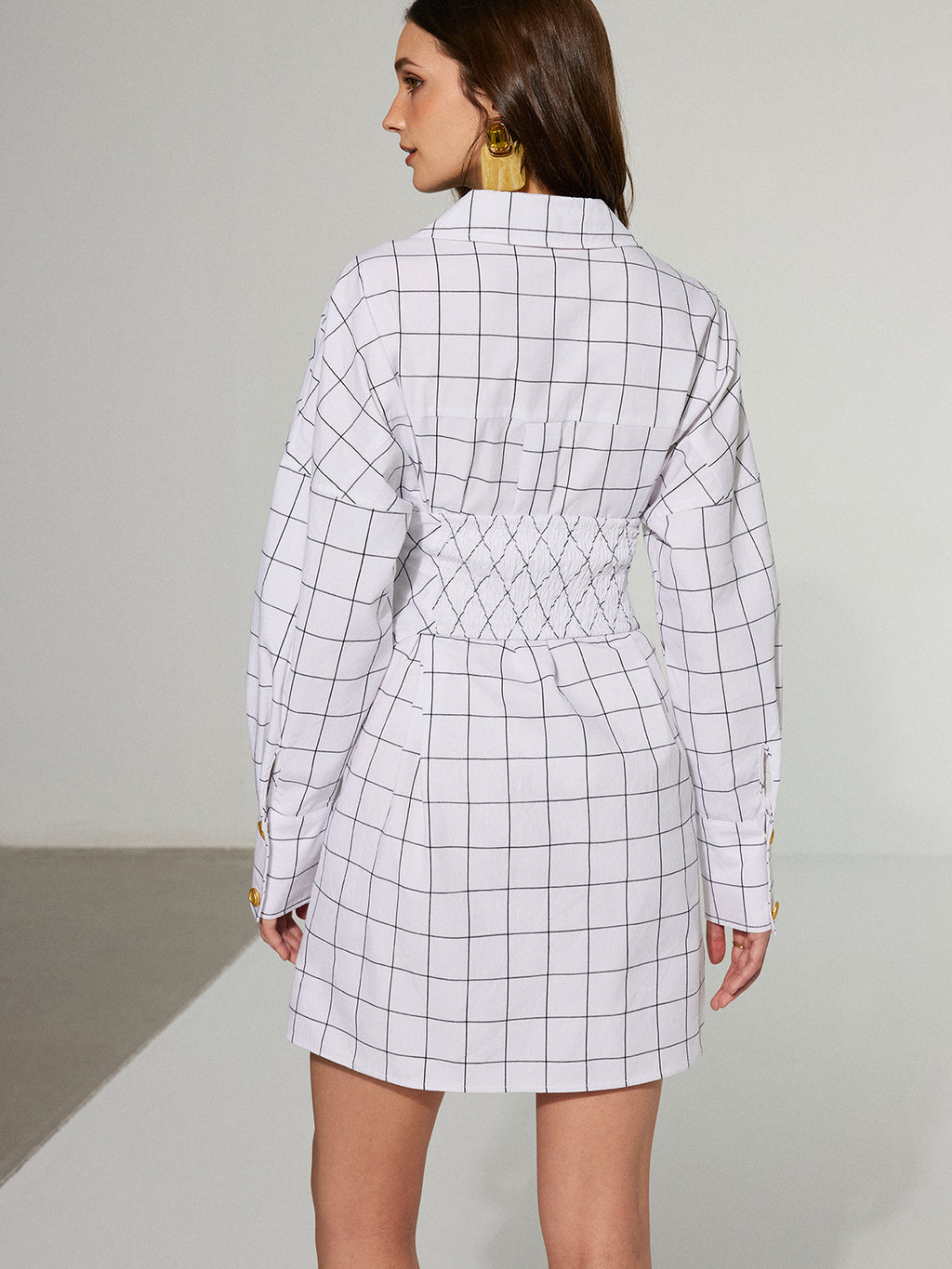 Checked Cotton Dress with Metal Button Details