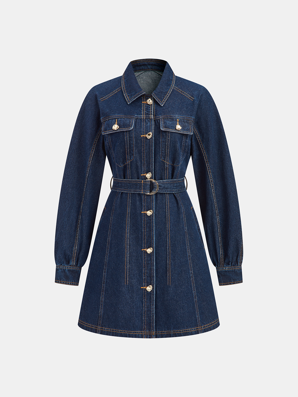 Tied Waist Jean Dress with Button-Down Design