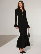 Collared Knit Maxi Dress with Mermaid Hem Style