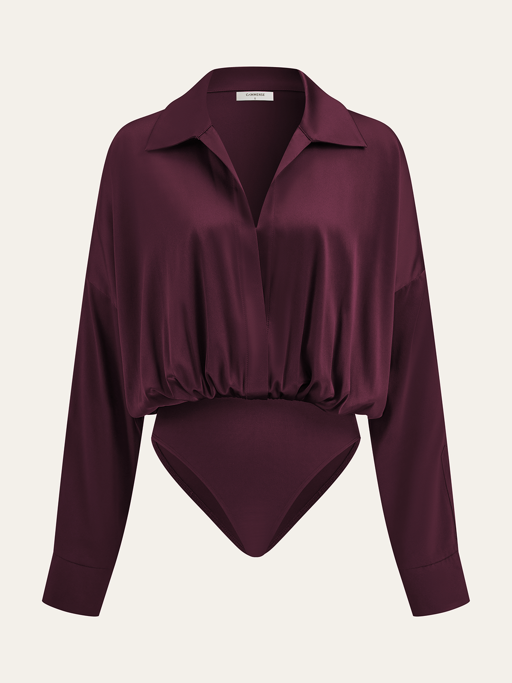 Sleek Satin Bodysuit with Collar and Long Sleeves