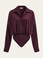 Sleek Satin Bodysuit with Collar and Long Sleeves