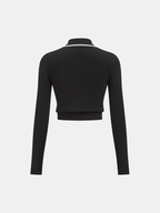 Asymmetric Wool Blend Cropped Polo with Contrast Trim