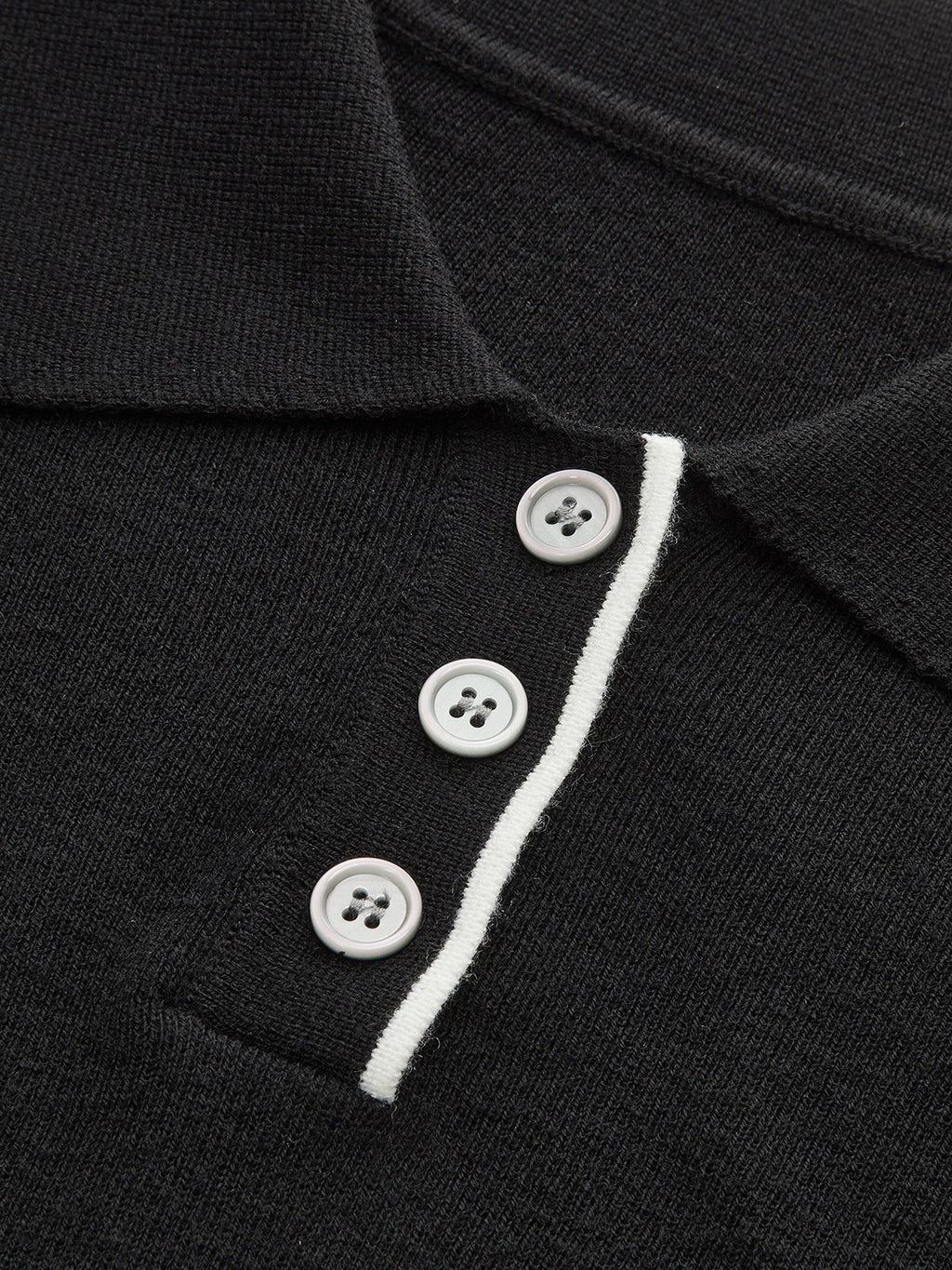 Asymmetric Wool Blend Cropped Polo with Contrast Trim