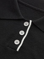 Asymmetric Wool Blend Cropped Polo with Contrast Trim