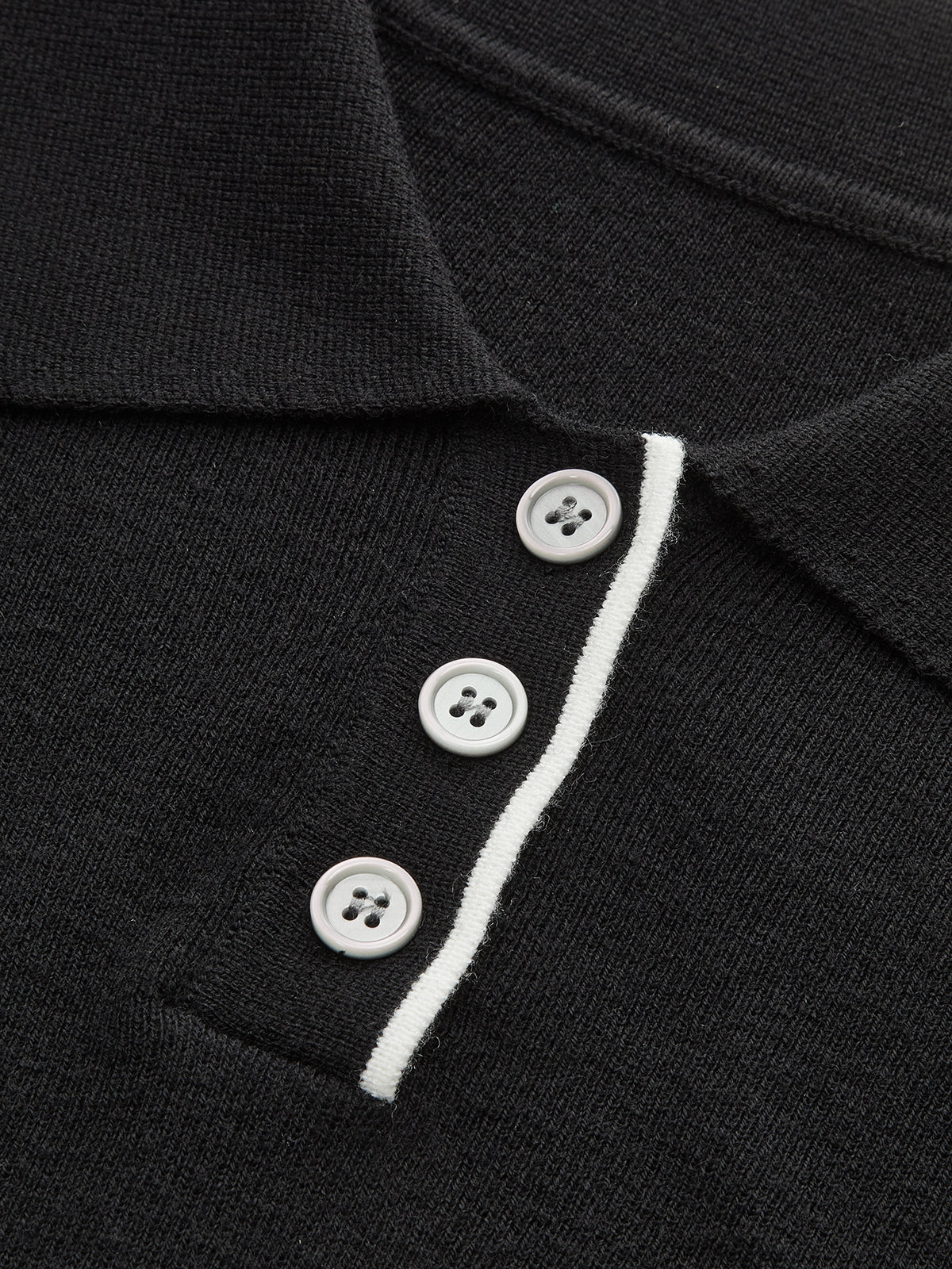 Asymmetric Wool Blend Cropped Polo with Contrast Trim