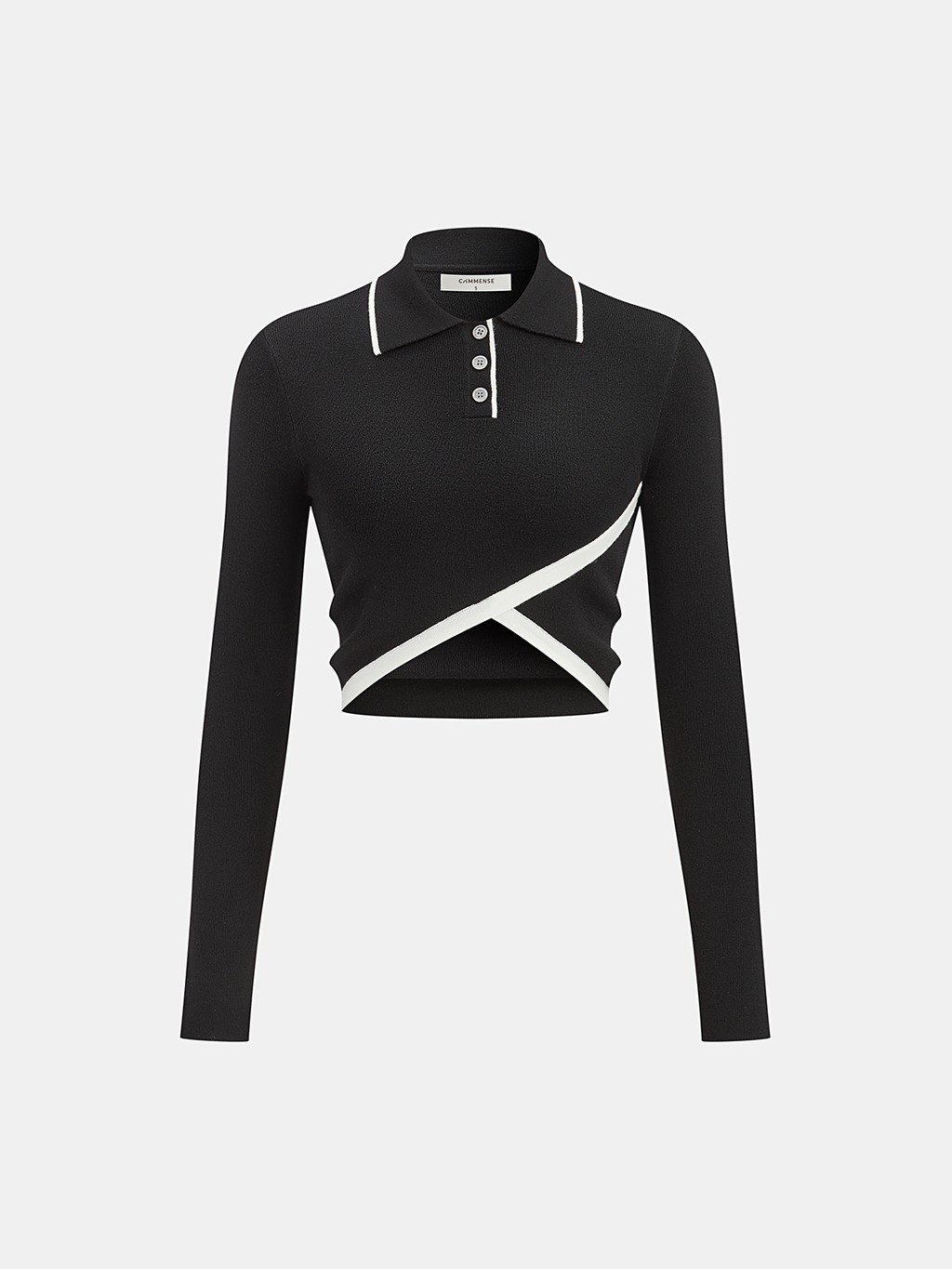 Asymmetric Wool Blend Cropped Polo with Contrast Trim