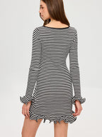 Striped Long Sleeve Mini Dress with Ruffle Hem