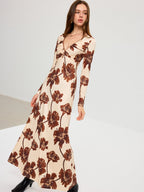 Vibrant Floral Maxi Dress with V-Neck Design