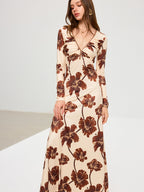 Vibrant Floral Maxi Dress with V-Neck Design
