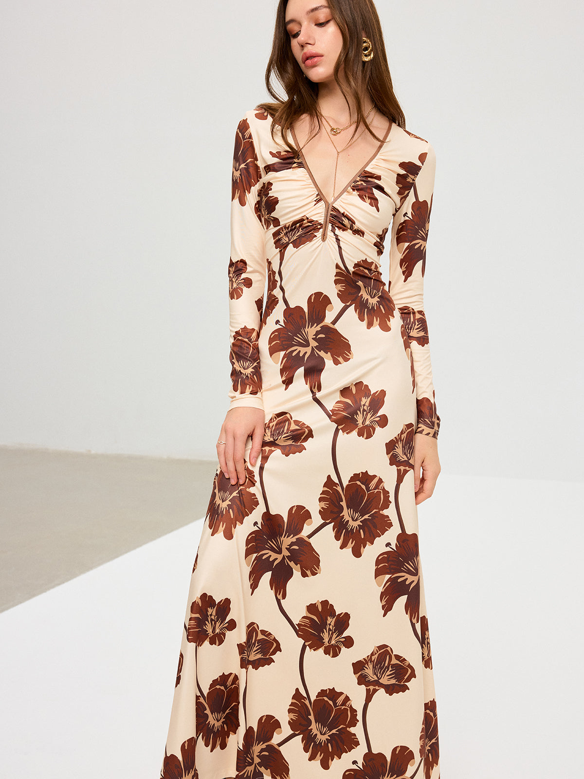 Vibrant Floral Maxi Dress with V-Neck Design
