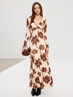 Vibrant Floral Maxi Dress with V-Neck Design