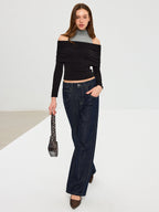 Contrast Panel Mock Neck Long Sleeve Tee