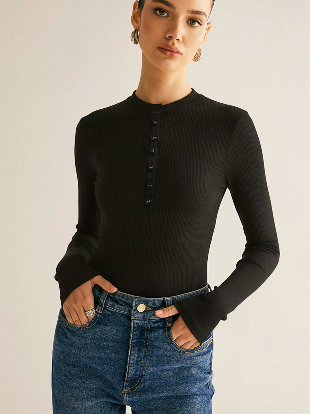 Ribbed Texture Long Sleeve Comfort Fit Bodysuit