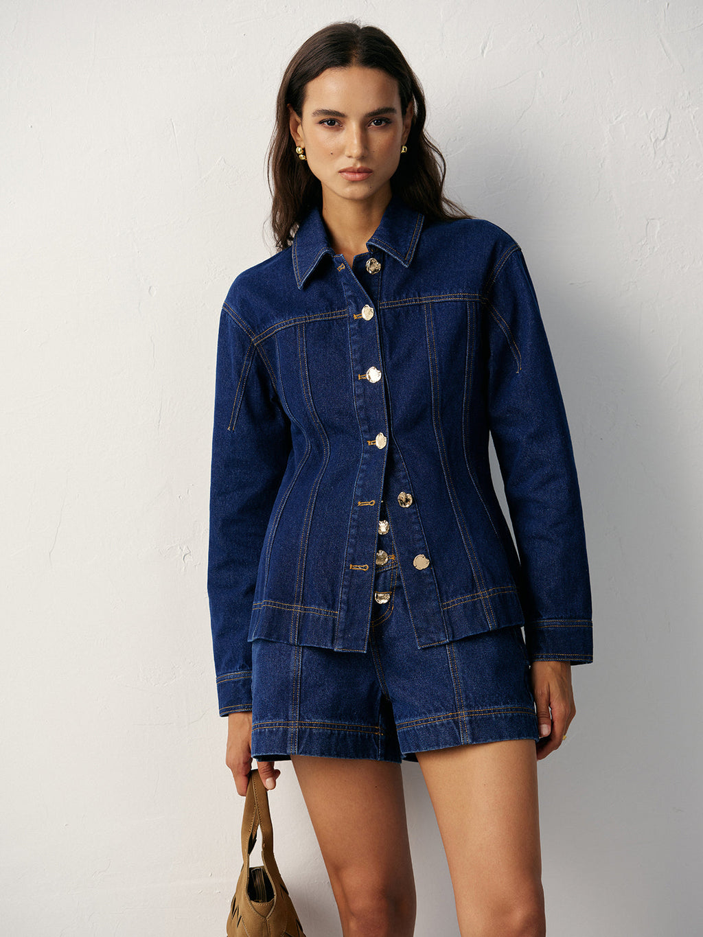 Fitted Denim Jacket with Metal Buttons