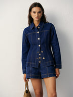 Fitted Denim Jacket with Metal Buttons
