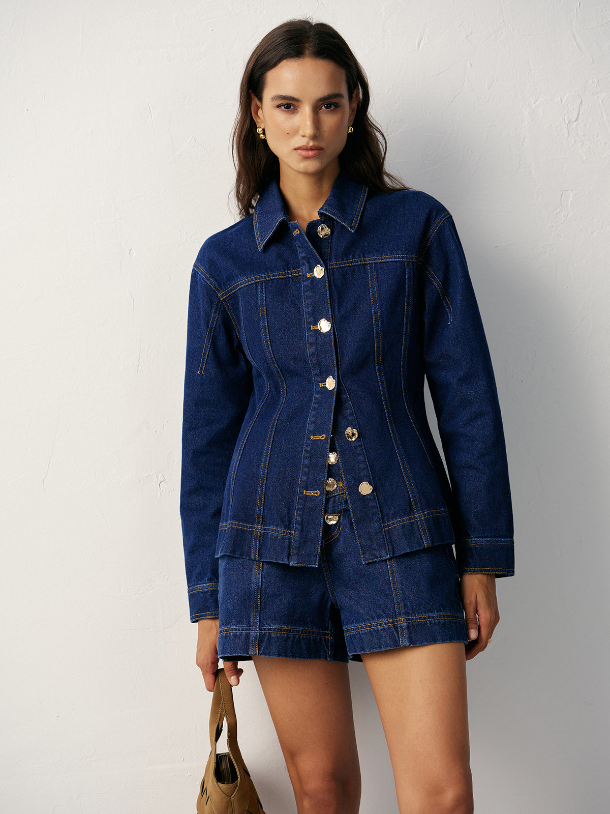 Fitted Denim Jacket with Metal Buttons