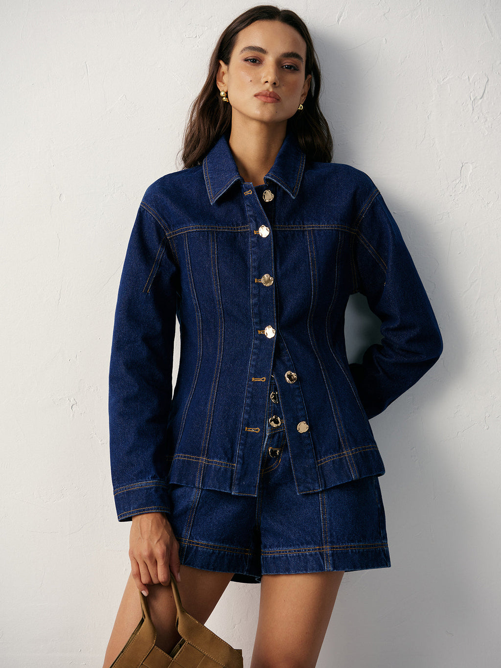 Fitted Denim Jacket with Metal Buttons