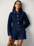 Fitted Denim Jacket with Metal Buttons