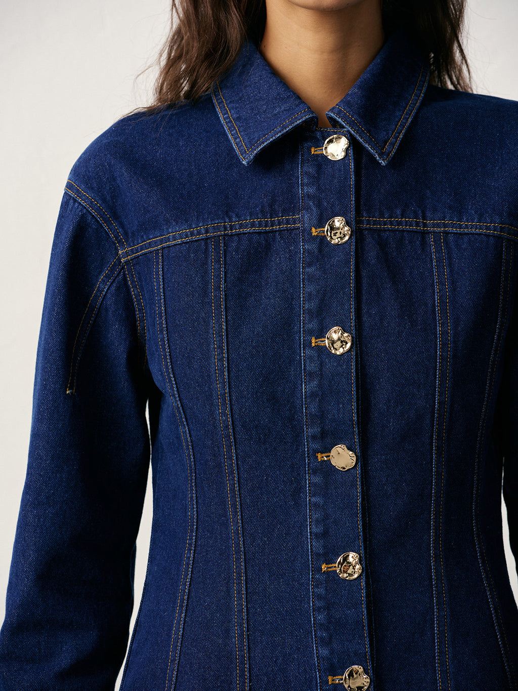 Fitted Denim Jacket with Metal Buttons