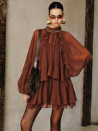 Tiered Ruffle Chiffon Mini Dress with Matching Liner