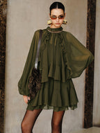 Tiered Ruffle Chiffon Mini Dress with Matching Liner