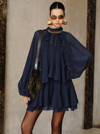 Tiered Ruffle Chiffon Mini Dress with Matching Liner