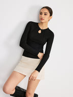 Mandarin Collar T-Shirt with Keyhole Button Detail