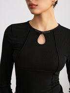 Mandarin Collar T-Shirt with Keyhole Button Detail
