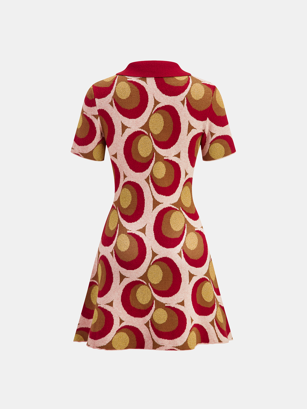 Classic Polo Collar Sweater Dress with Vintage Print