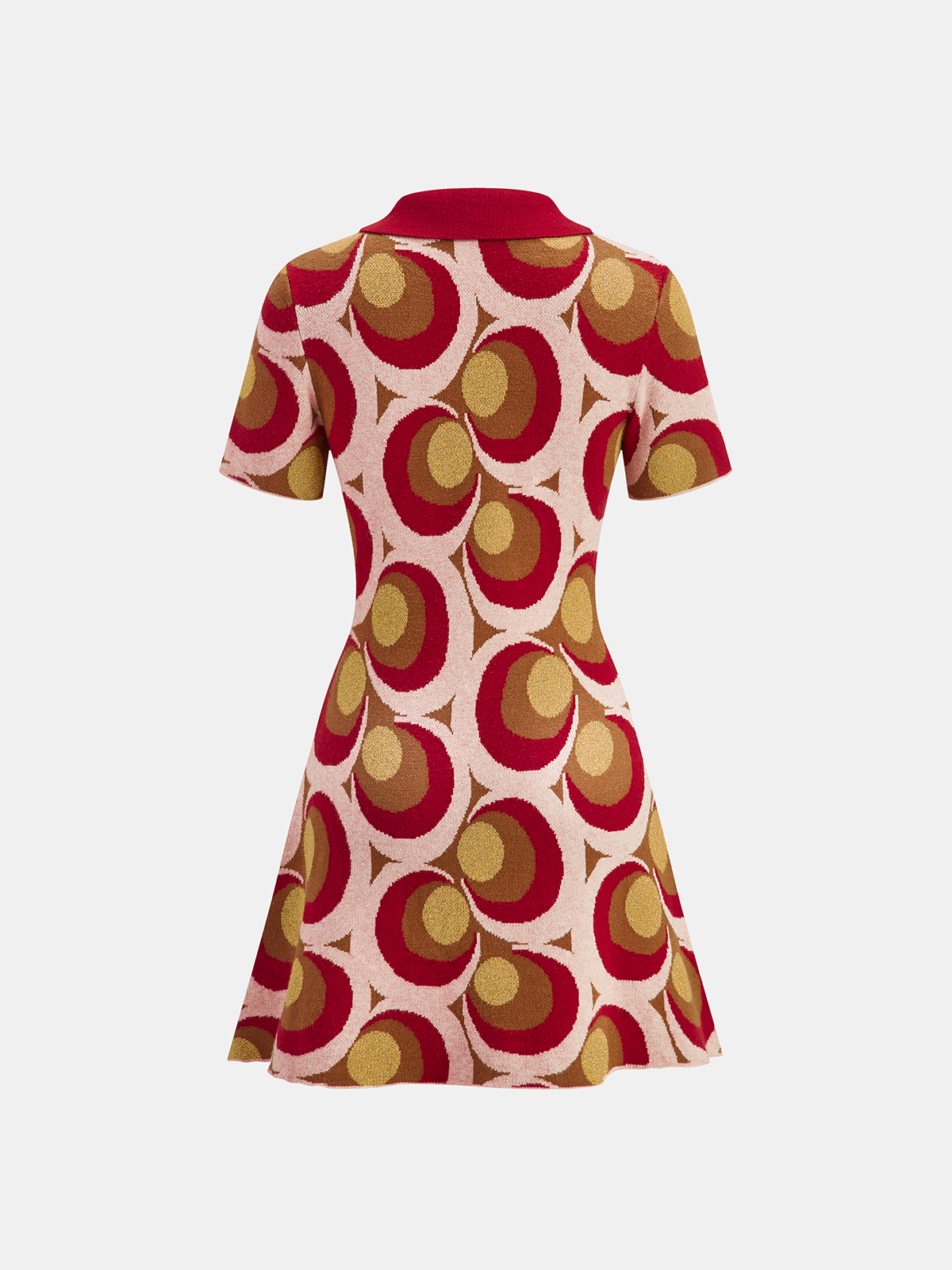 Classic Polo Collar Sweater Dress with Vintage Print