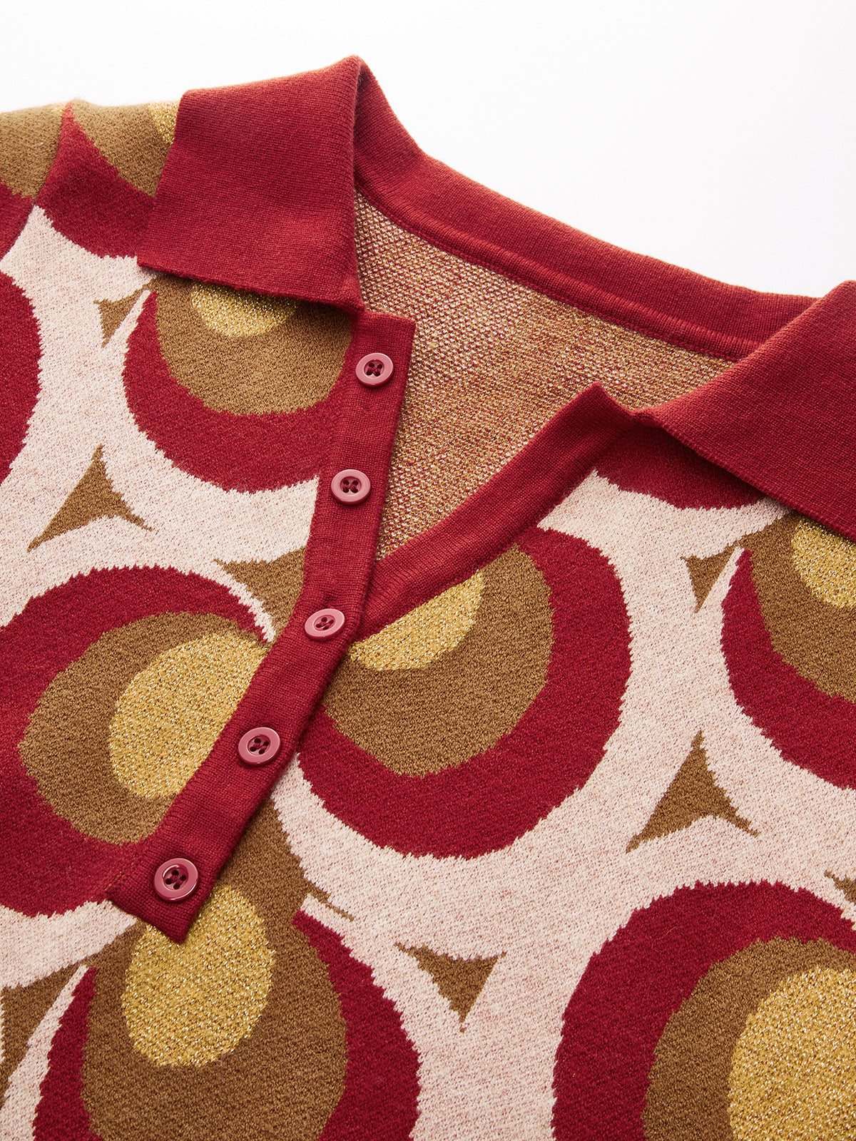 Classic Polo Collar Sweater Dress with Vintage Print