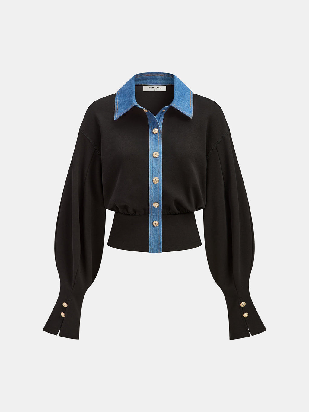 Button-Trimmed Denim Sweater With Stylish Accents