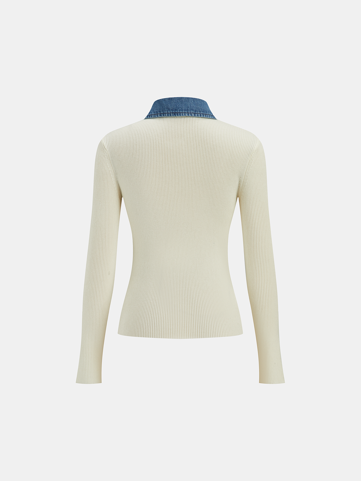 Wool Blend Cardigan with Denim Collar and Metal Buttons