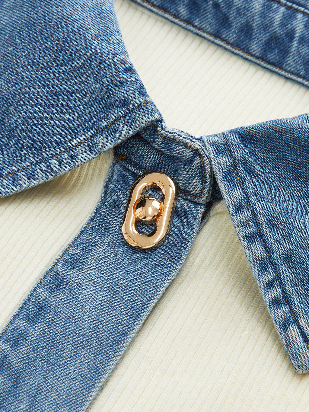 Wool Blend Cardigan with Denim Collar and Metal Buttons