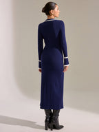 Contrast Trim Buttoned Slim Midi Dress