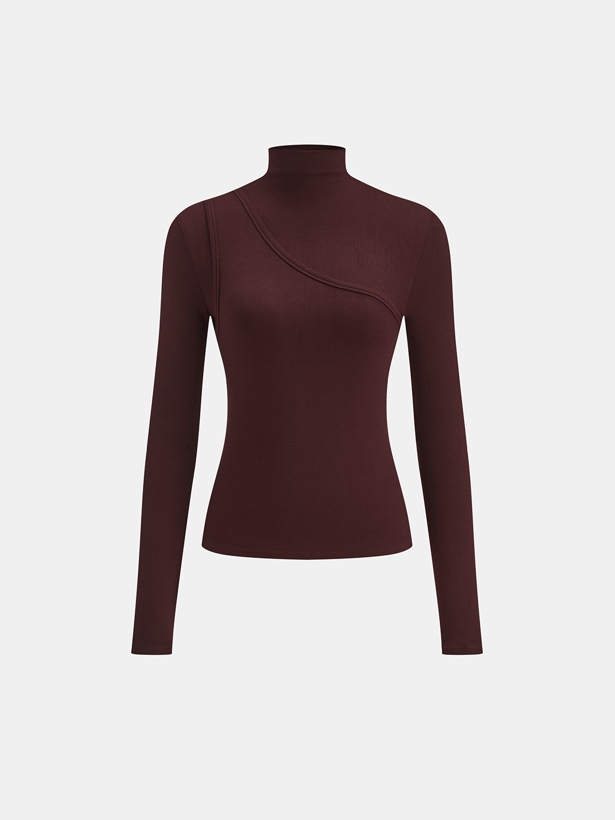 Mock Neck Long-Sleeve T-Shirt with Seam Detail