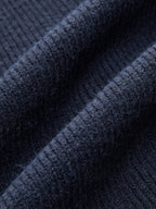 Denim Accent Knit Cardigan with Leg-of-Mutton Sleeves