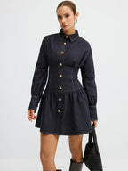 Denim Shirt Dress with Metal Button Details