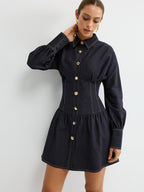 Denim Shirt Dress with Metal Button Details